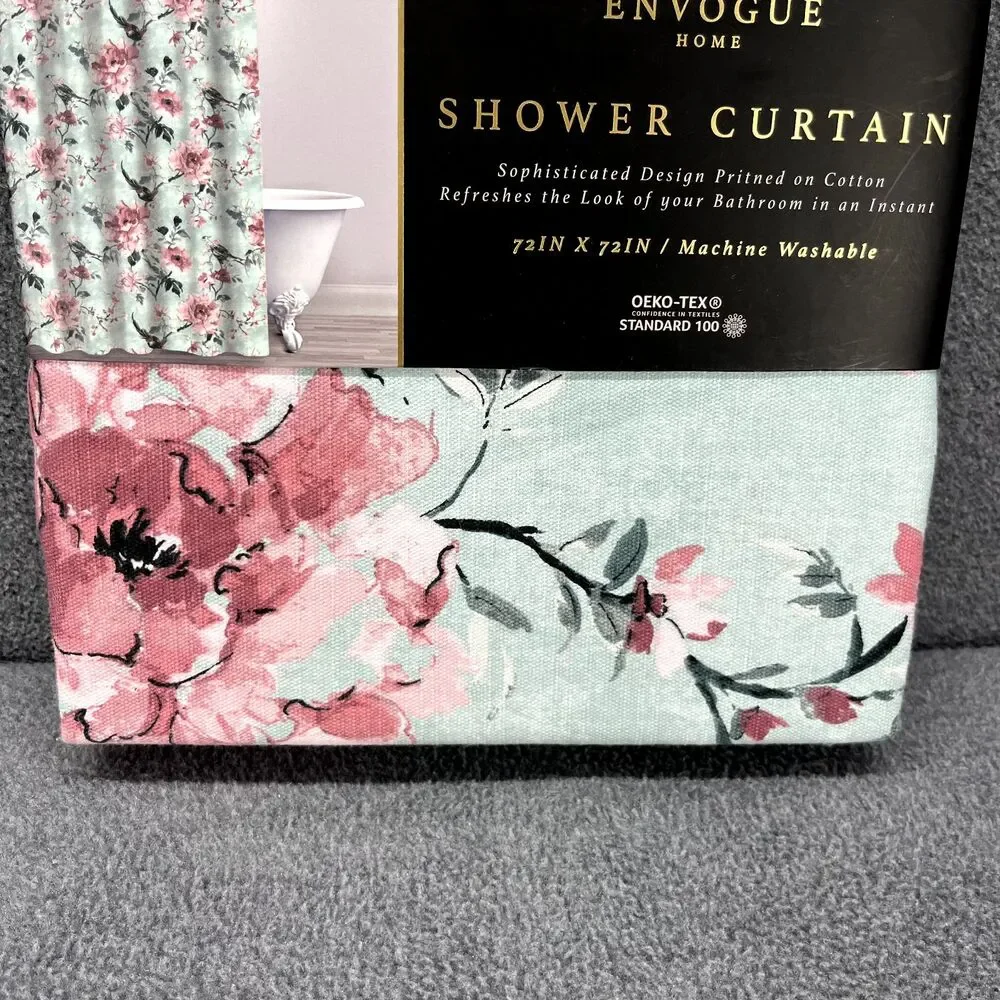 Envogue Home Shower Curtain 100% Cotton Floral Pink Tael Rose‎ cottage 72